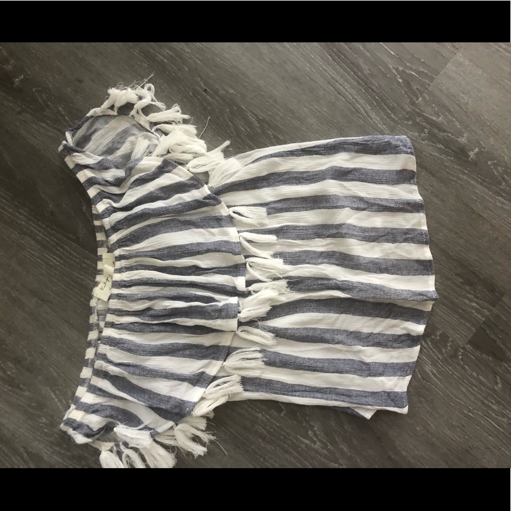 White and Blue striped strapless top